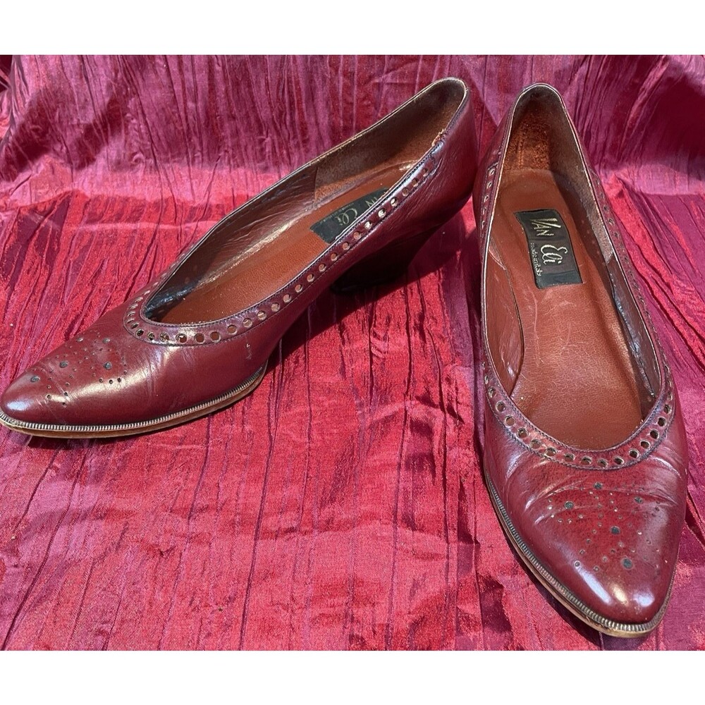 Womens Vaneli Cordovan Leather Wedge Slip On Slippers sz 7M`